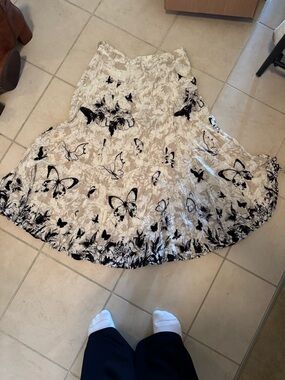 Soft Surroundings Beige Skirt with Black Butterfly Print